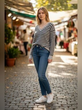 GAP Grey Sweater with Black Stripes